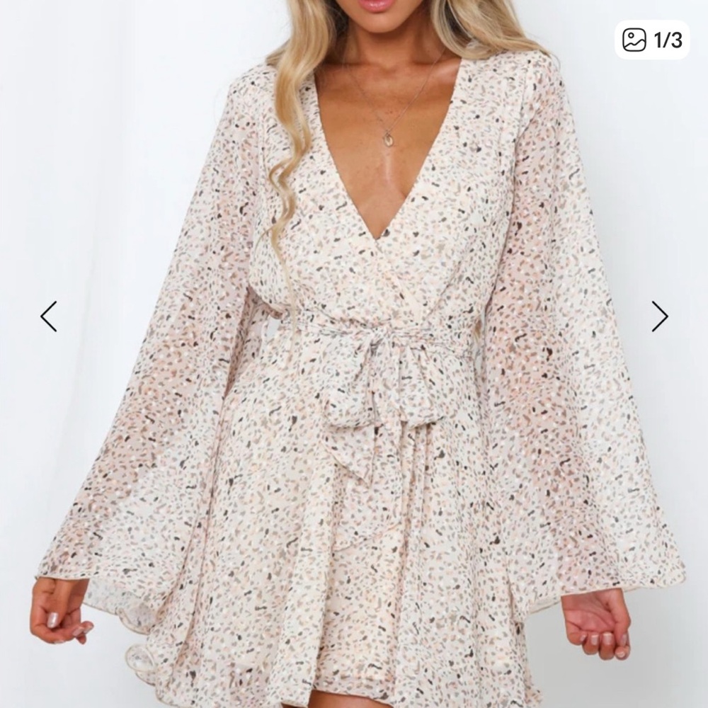 Hello Molly Cream Speckled Long Sleeve Dress